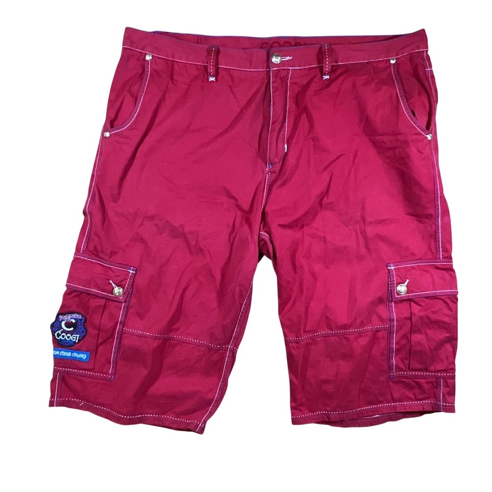 VTG Coogi Cargo Shorts Mens 48 Red Contrast Stitch Baggy Hip Hop Y2K Streetwear